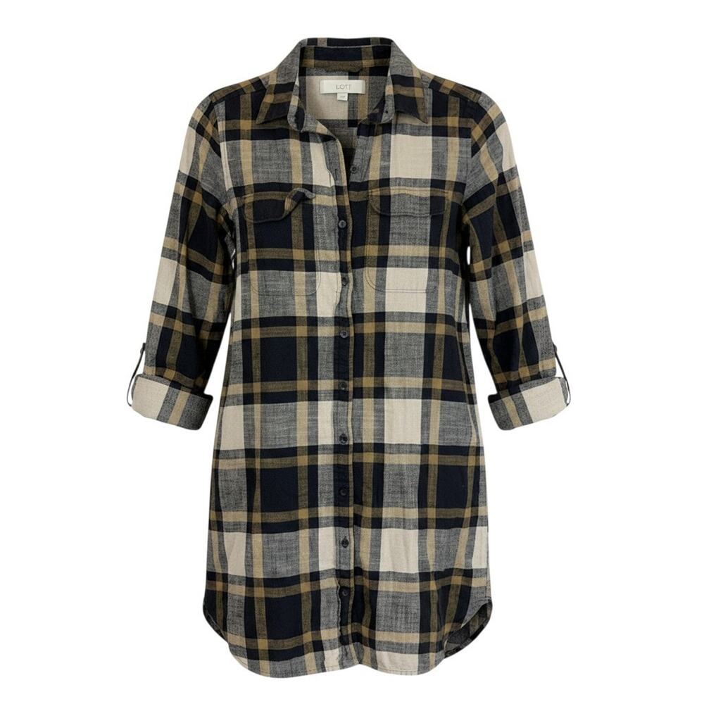 Loft Plaid Shacket XS Tan Brown Black Neutrals Button Up Shirt Layering Jacket - Picture 2 of 11